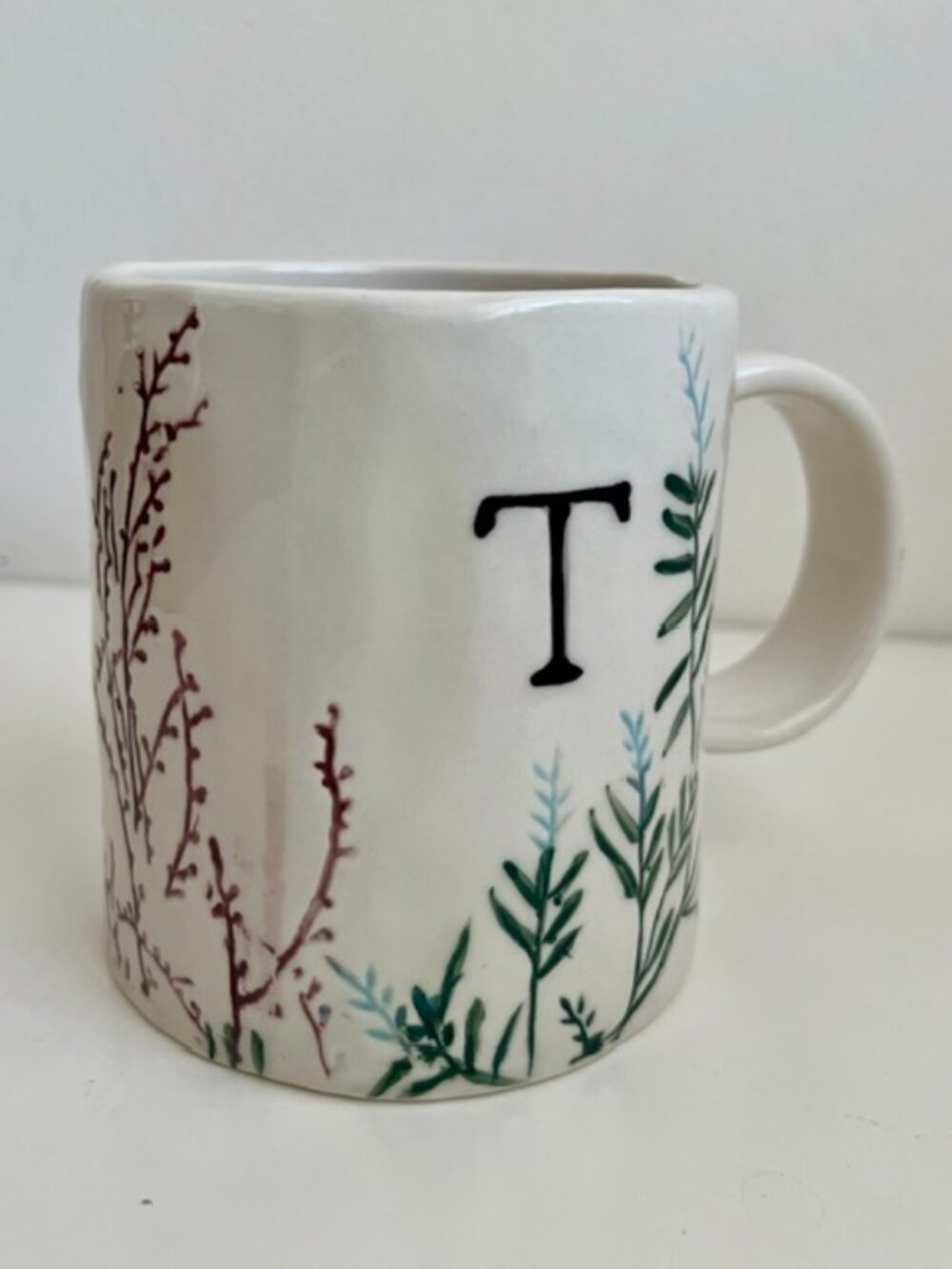 Anthropologie Dagny Monogram Mug Hand-painted | Letter "T"